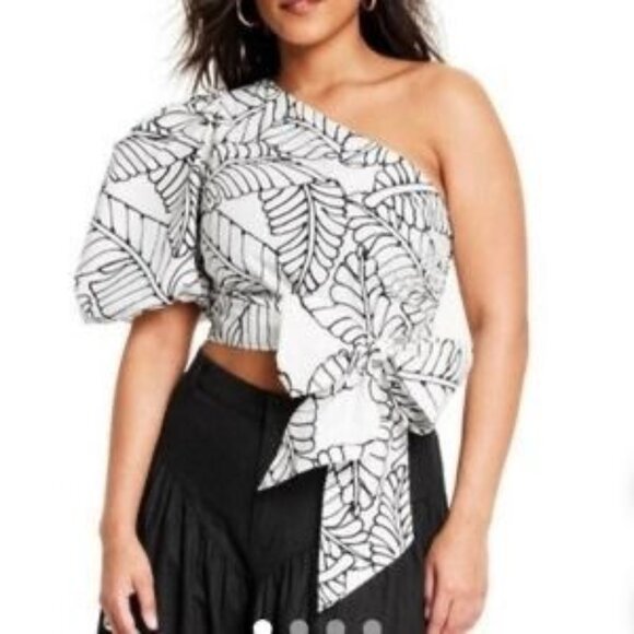 Fe Noel x Target Sketch Palm Leaf Print Wrap Tie One Shoulder Top Sketch Palm L - Picture 1 of 9
